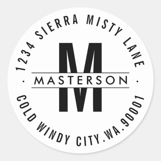 カスタムモノグラムモダン円差出人住所ラベル ラウンドシール (正面)