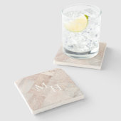 カスタムモノグラムモダン抽象芸術エレガントベージュ ストーンコースター (横)