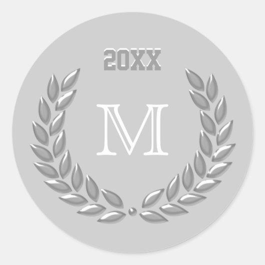カスタムモノグラムライトグレーローレルリース ラウンドシール (正面)