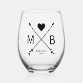 カスタムモノグラムラブハート矢印2024 ステムなしワイングラス (正面)