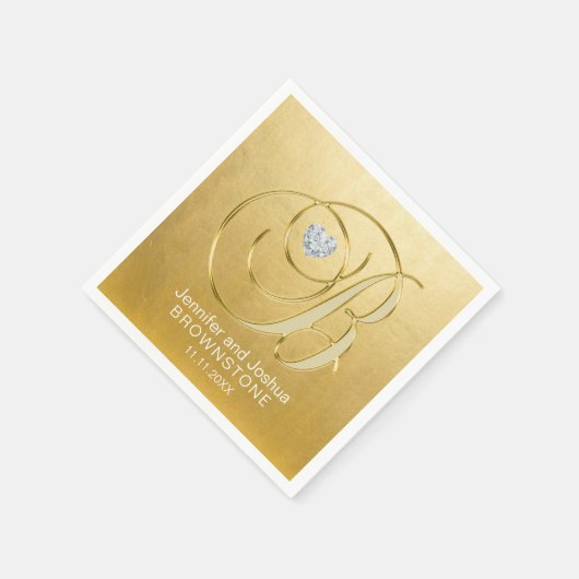 カスタムモノグラムレターBゴールドフォイルハート結婚ズ スタンダードカクテルナプキン (角)