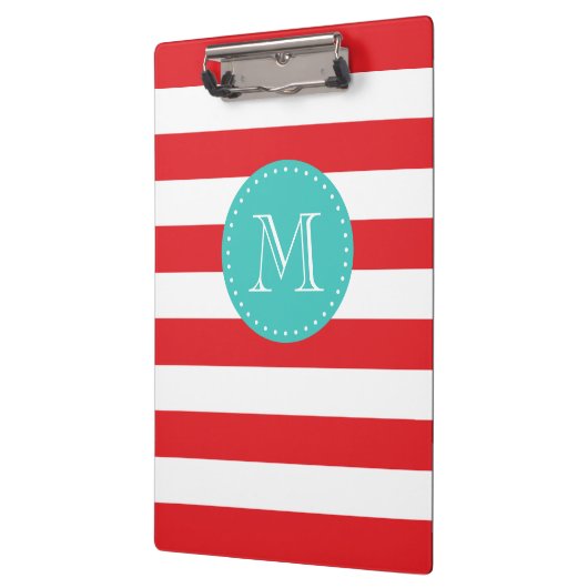 カスタムモノグラムレッドとターコイズはっきりしたストライプ クリップボード (左)