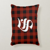 カスタムモノグラムレッドバッファローチェックランバージャックプレイド アクセントクッション (正面(垂直))