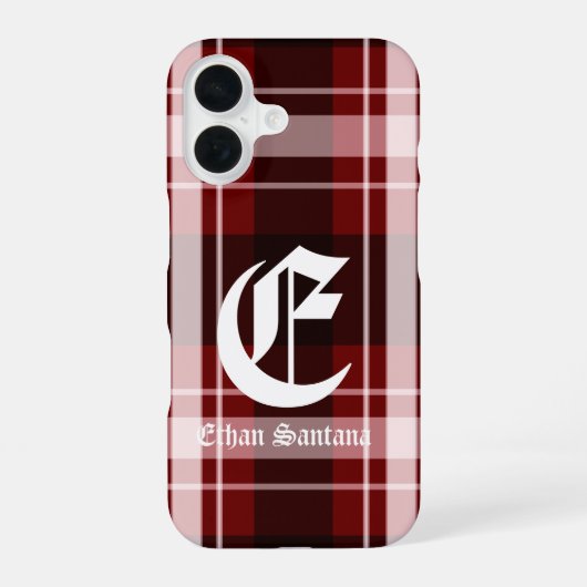 カスタムモノグラムレッドプレイド iPhone 16ケース (裏面)