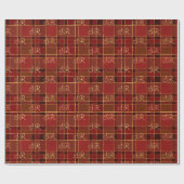 カスタムモノグラムレッド金ゴールドクリスマスプレイド ラッピングペーパー (フラット)