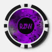 カスタムモノグラムレトロパープル絵を描（ばちゃばちゃ）跳ねる ポーカーチップ (正面)