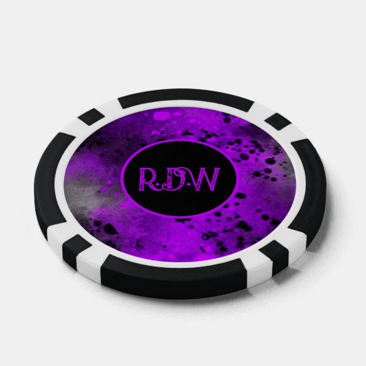 カスタムモノグラムレトロパープル絵を描（ばちゃばちゃ）跳ねる ポーカーチップ (シングル)