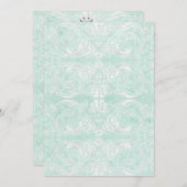 カスタムモノグラムヴィンテージダマスクレースルックアクアブルー 招待状 (正面/裏面)
