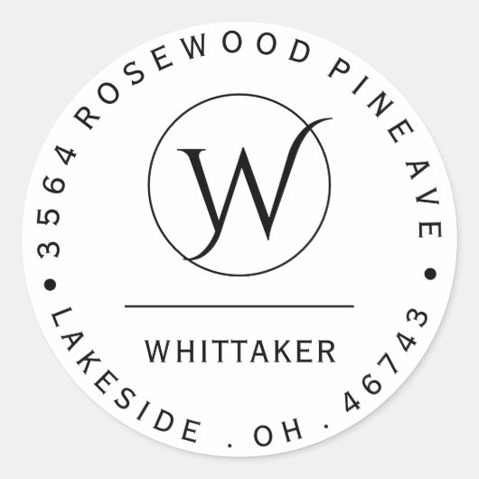 カスタムモノグラム円差出人住所ラベル ラウンドシール (正面)