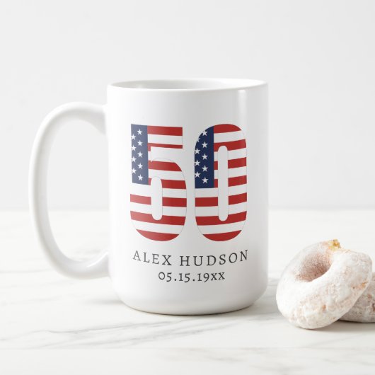 カスタムモノグラム写真50thパパグランドパ誕生日 コーヒーマグカップ (ドーナツ)