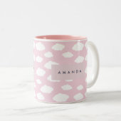 カスタムモノグラム可愛いガーリーピンクのクラウドギフト ツートーンマグカップ (正面右)