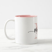 カスタムモノグラム名スクリプモダントの渦巻き ツートーンマグカップ (左)