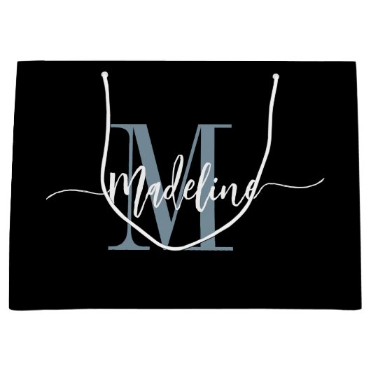 カスタムモノグラム名スクリプモダントの渦巻き ラージペーパーバッグ (正面)