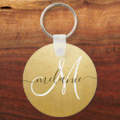カスタムモノグラム名トレンディースクリプト金箔 キーホルダー (正面)