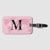 カスタムモノグラム名ピンクマップワールドトラベラー ラゲッジタグ (正面横)