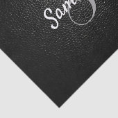 カスタムモノグラム名フェイクブラックレザーテクスチャ 薄葉紙 (詳細)