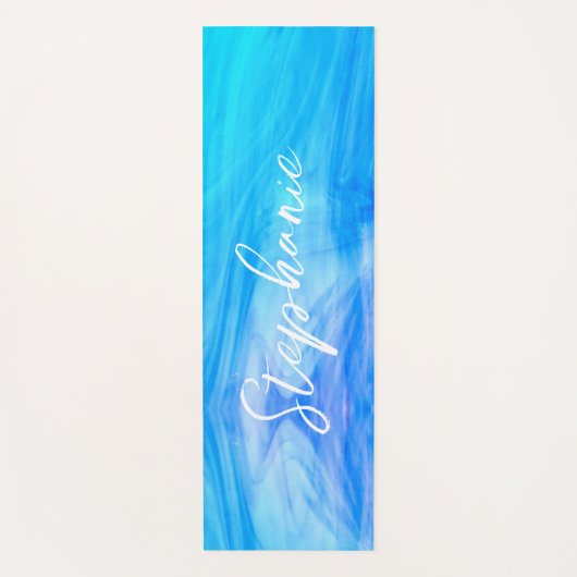 カスタムモノグラム名ブルー抽象芸術 ヨガマット (正面)