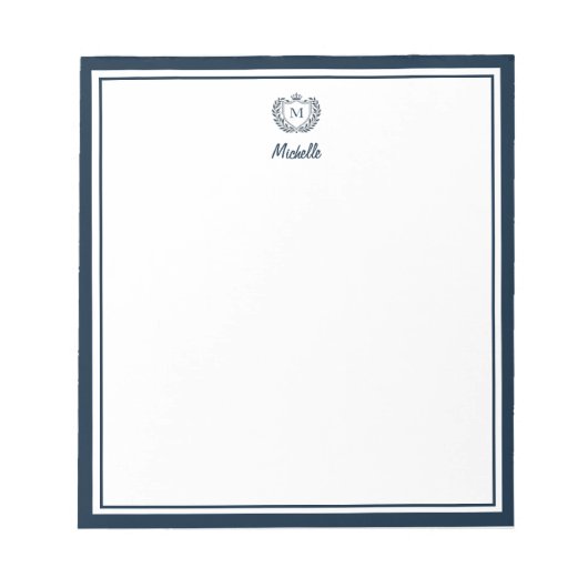 カスタムモノグラム名王室の紋エンブレムネイビーブルー ノートパッド (正面)