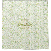 カスタムモノグラム名自然シダ葉パターン シャワーカーテン (正面)