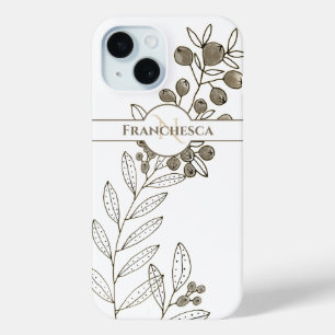 カスタムモノグラム名葉Khaki Berlies Art iPhone 15ケース