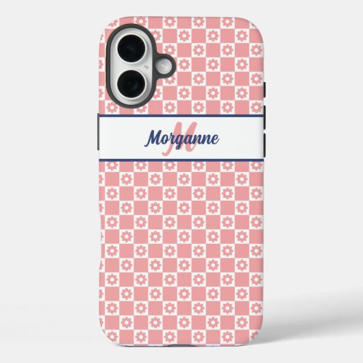 カスタムモノグラム名赤面ピンクの花 Case-Mate iPhoneケース (裏面)