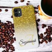 カスタムモノグラム名金ゴールドグリッターグラデーション Case-Mate iPhoneケース