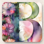 カスタムモノグラム宝石トーン水色フローラ コースター (正面)