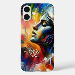 カスタムモノグラム抽象芸術女性ポートレート電話ケース iPhone 16 PLUSケース