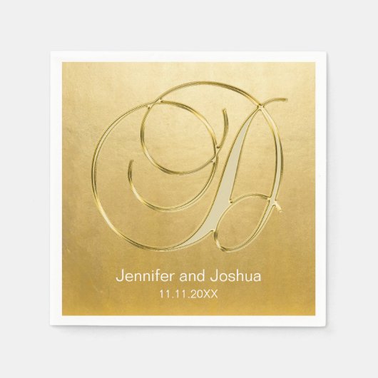 カスタムモノグラム文字Dゴールドフォイル結婚ズナプキンス スタンダードカクテルナプキン (正面)