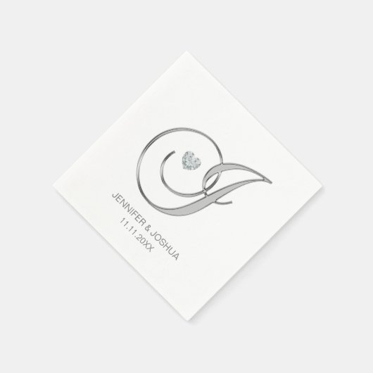 カスタムモノグラム文字Jシルバーハートズ結婚 スタンダードカクテルナプキン (角)
