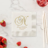 カスタムモノグラム文字N金ゴールドハートズ結婚ナプキン 縁ありカクテルナプキン (インサイチュ)