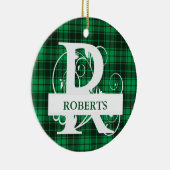 カスタムモノグラム文字R緑の格子背景 セラミックオーナメント (右)