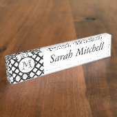 カスタムモノグラム机用ネームプレートストライプの白黒 デスクネームプレート (側面)