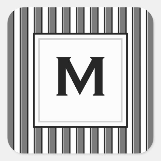 カスタムモノグラム灰色ブラックストライプステッカー スクエアシール (正面)