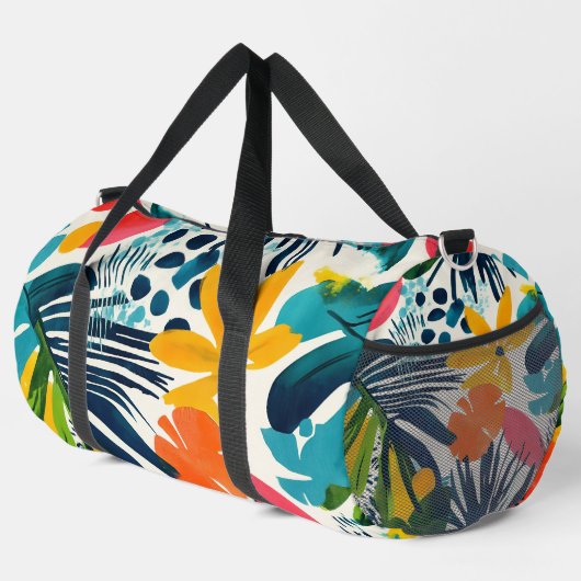 カスタムモノグラム熱帯抽象芸術模様 ダッフルバッグ (右コーナー)