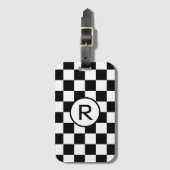 カスタムモノグラム白黒パタ市松模様にーン ラゲッジタグ (正面縦)