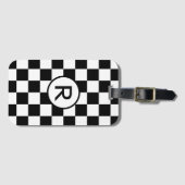 カスタムモノグラム白黒パタ市松模様にーン ラゲッジタグ (正面横)