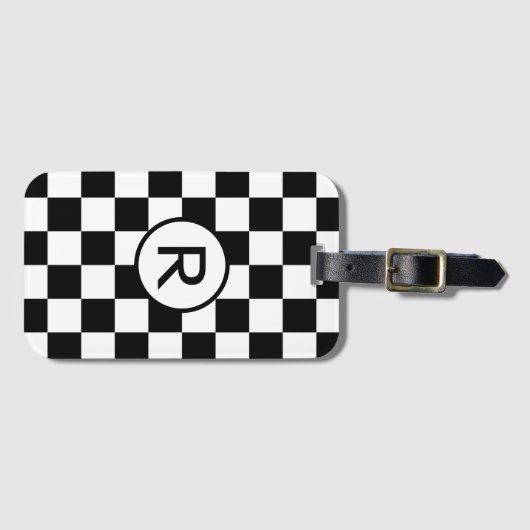 カスタムモノグラム白黒パタ市松模様にーン ラゲッジタグ (正面横)