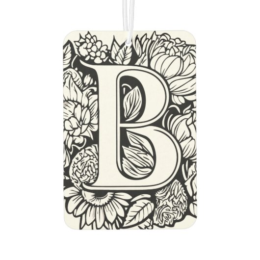カスタムモノグラム白黒フローラタトゥーアート カーエアーフレッシュナー (裏面)