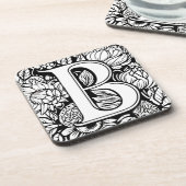 カスタムモノグラム白黒フローラタトゥーアート コースター (左側)