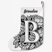 カスタムモノグラム白黒フローラタトゥーアート スモールクリスマスストッキング (裏面)