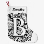 カスタムモノグラム白黒フローラタトゥーアート スモールクリスマスストッキング (正面)
