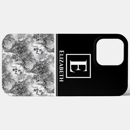 カスタムモノグラム白黒フローラ植物学 Case-Mate iPhoneケース (裏面 (横))