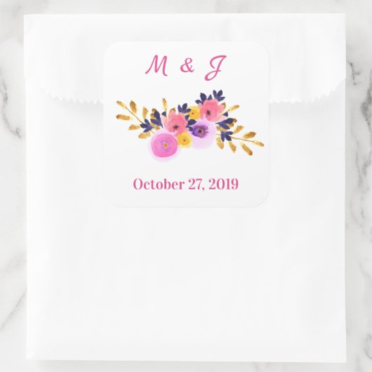 カスタムモノグラム素朴フローラ結婚のパターン スクエアシール (バッグ)