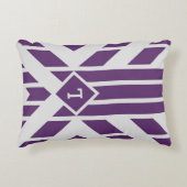 カスタムモノグラム紫のジオメトストライプリオン灰色 アクセントクッション (正面)