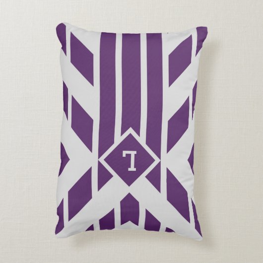 カスタムモノグラム紫のジオメトストライプリオン灰色 アクセントクッション (裏面(縦))