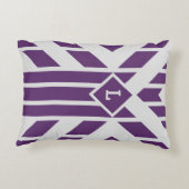 カスタムモノグラム紫のジオメトストライプリオン灰色 アクセントクッション (裏面)
