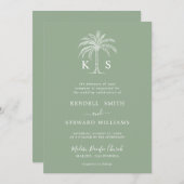 カスタムモノグラム結婚のロゴパームツリー招待状 招待状 (正面/裏面)