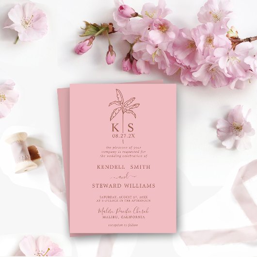 カスタムモノグラム結婚のロゴパームツリー招待状 招待状