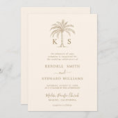 カスタムモノグラム結婚のロゴパームツリー招待状 招待状 (正面/裏面)